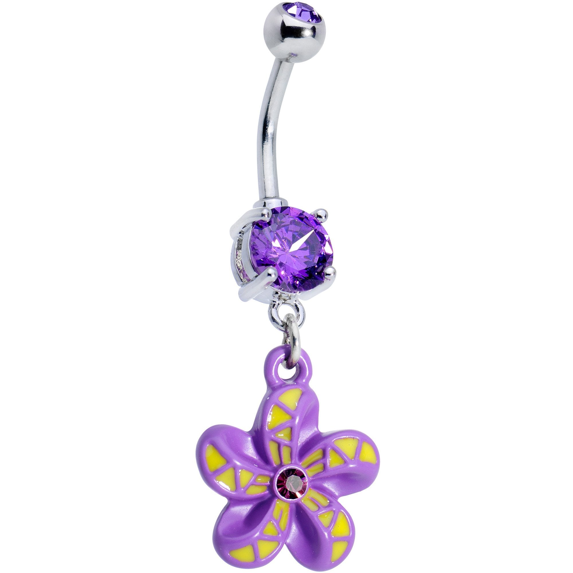 BodyCandy Purple Gem Purple Yellow Swirl Pinwheel Dangle Belly Ring — main product shot