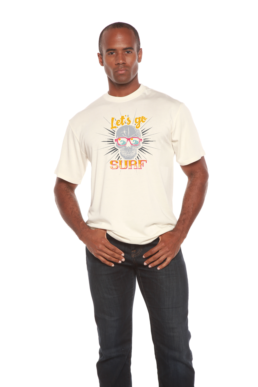 Spun Bamboo Let`s go SURF Men's Bamboo Viscose/Organic Cotton Short Sleeve Graphic T-Shirt — in-use photo