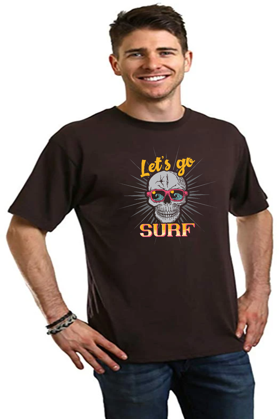 Spun Bamboo Let`s go SURF Men's Bamboo Viscose/Organic Cotton Short Sleeve Graphic T-Shirt — packaging