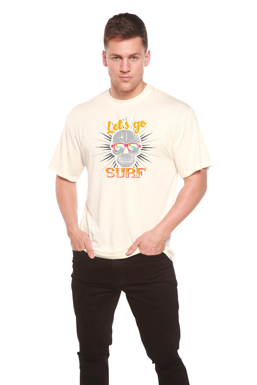 Spun Bamboo Let`s go SURF Men's Bamboo Viscose/Organic Cotton Short Sleeve Graphic T-Shirt — side view