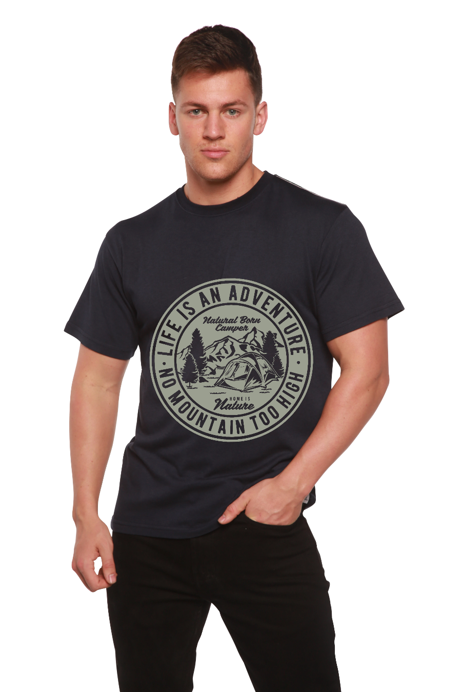 Spun Bamboo Life Is An Adventure Men's Bamboo Viscose/Organic Cotton Short Sleeve Graphic T-Shirt — packaging