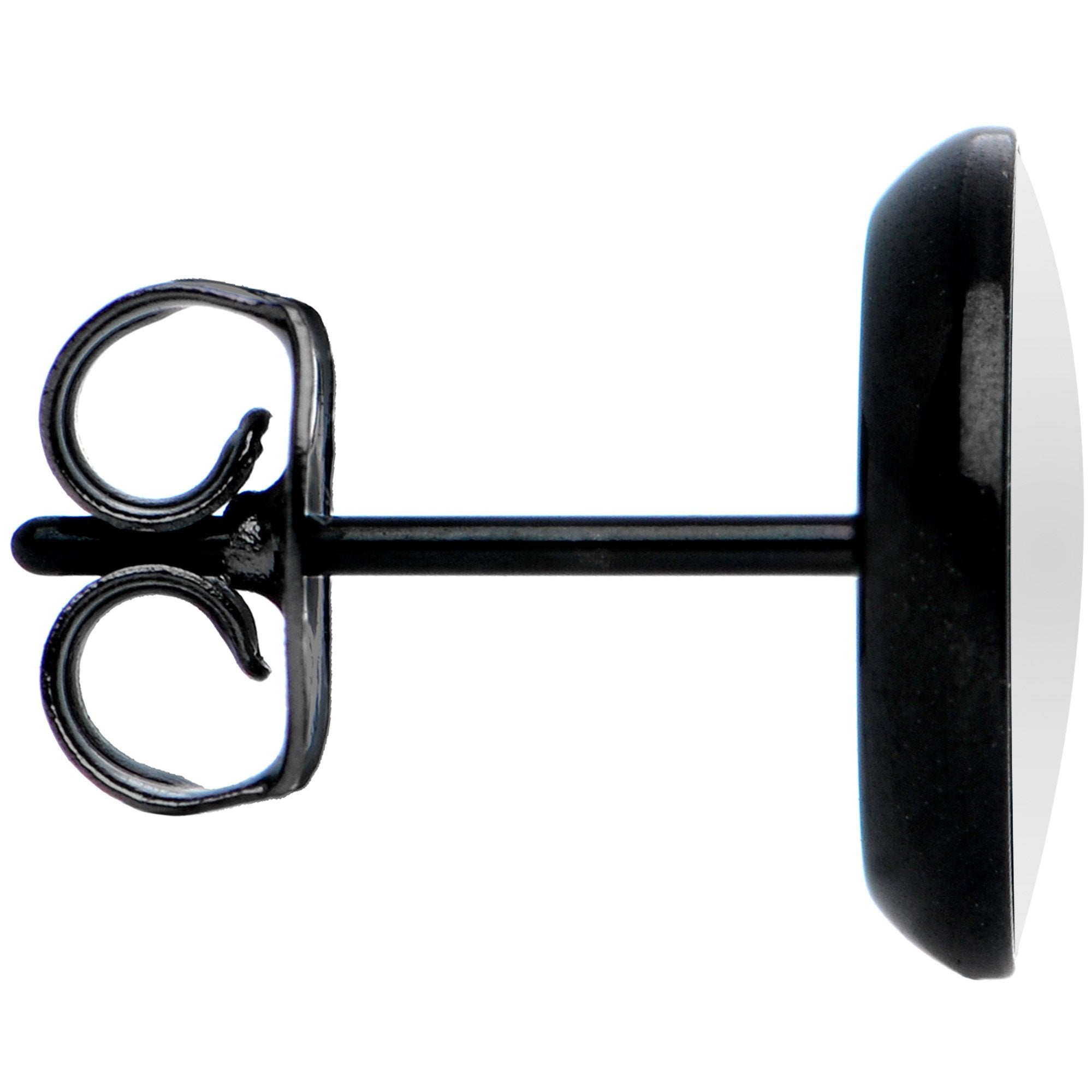 BodyCandy Red Holiday Naught Nice Black Stud Earrings — branding close-up