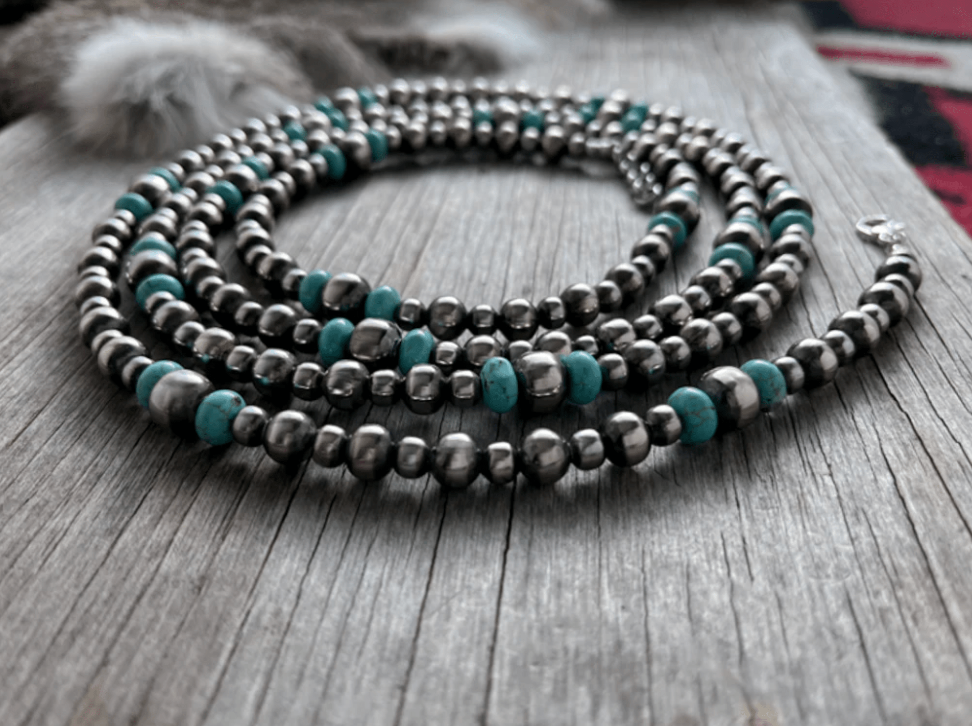 Wild Junkie Long Silver Pearl and Turquoise Necklace — lifestyle context
