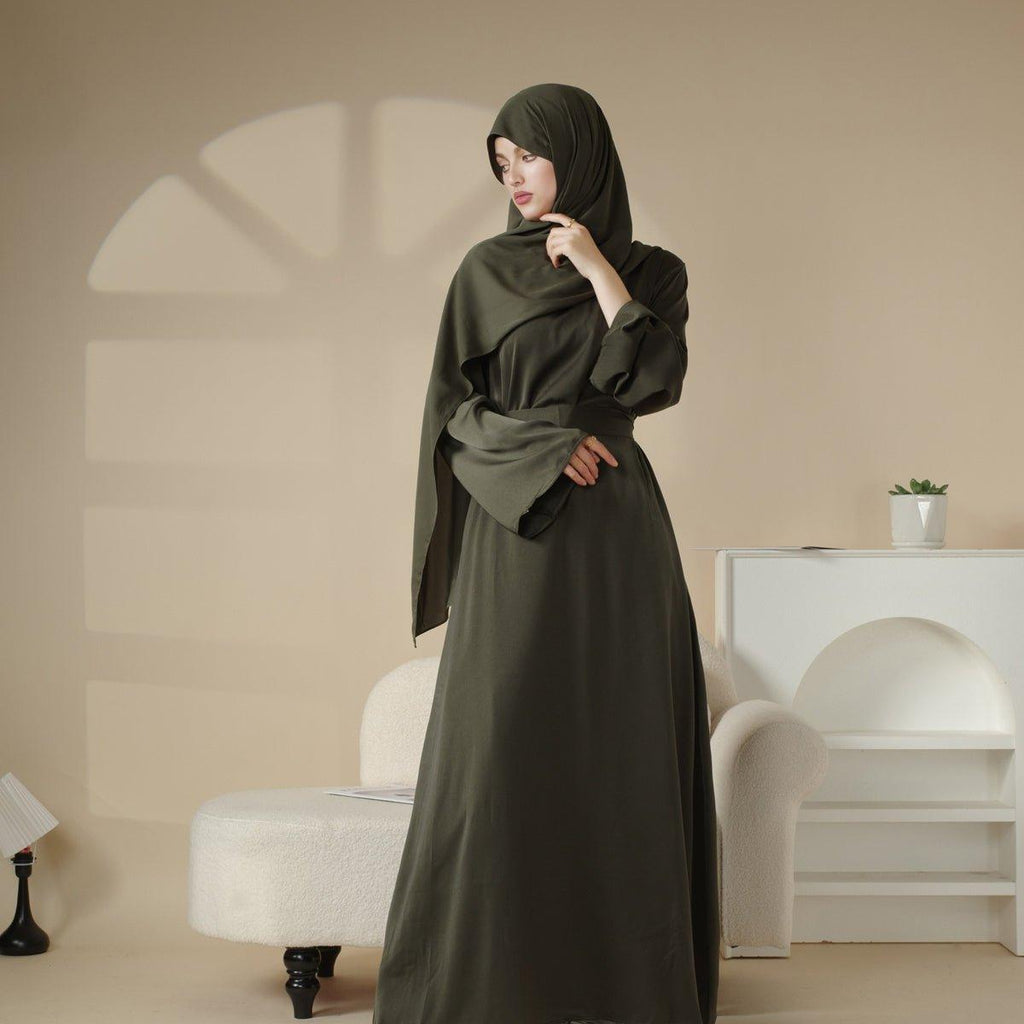 Satin Double Pocket Concealed Button Plain Abaya (MA030)