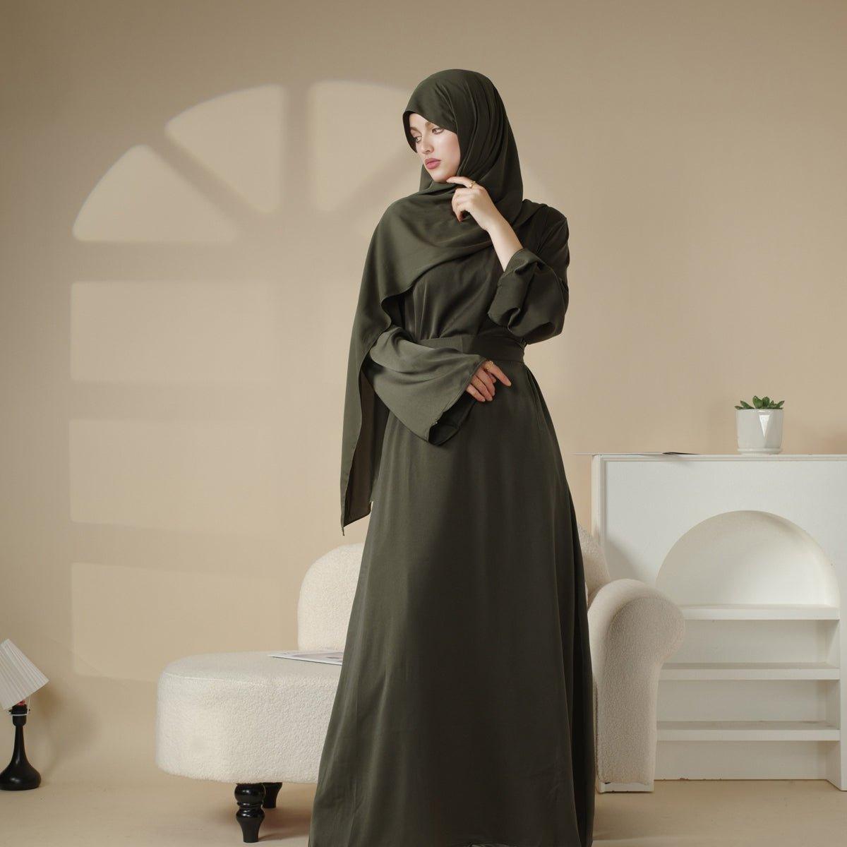 Satin Double Pocket Concealed Button Plain Abaya (MA030)