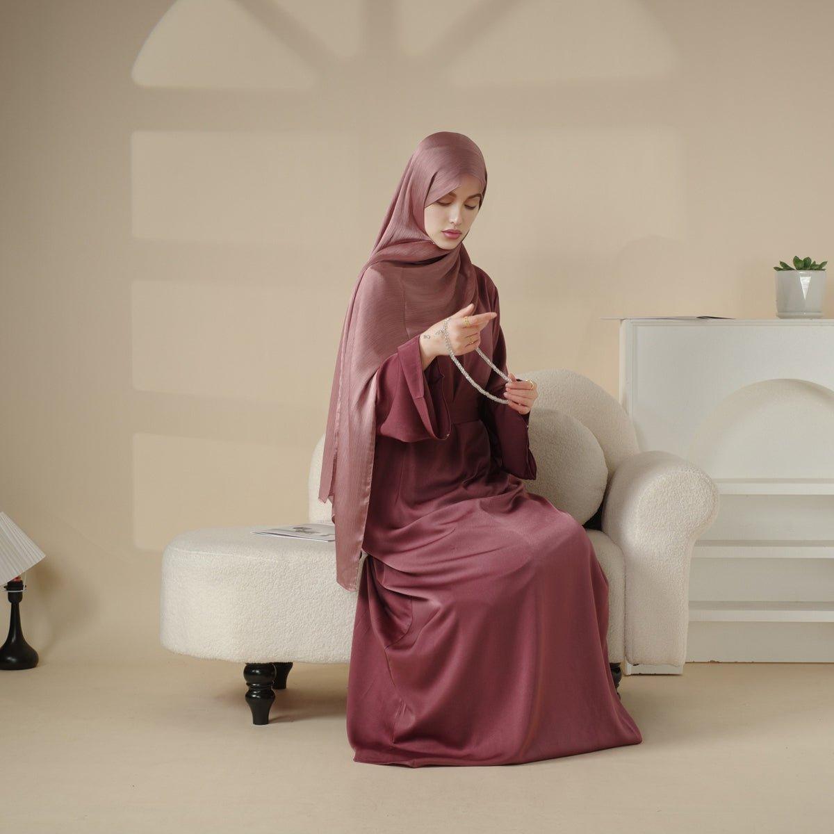 Satin Double Pocket Concealed Button Plain Abaya (MA030)