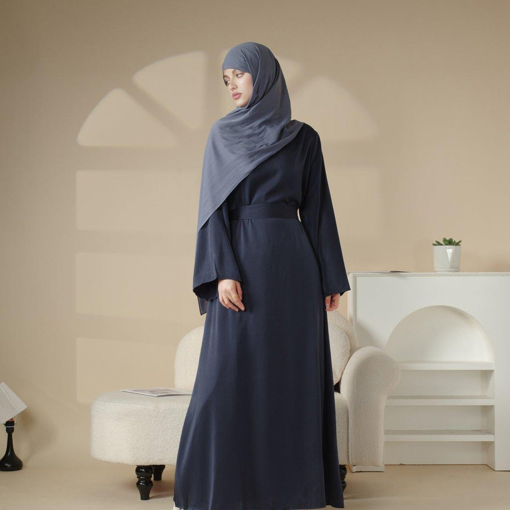 Satin Double Pocket Concealed Button Plain Abaya (MA030)