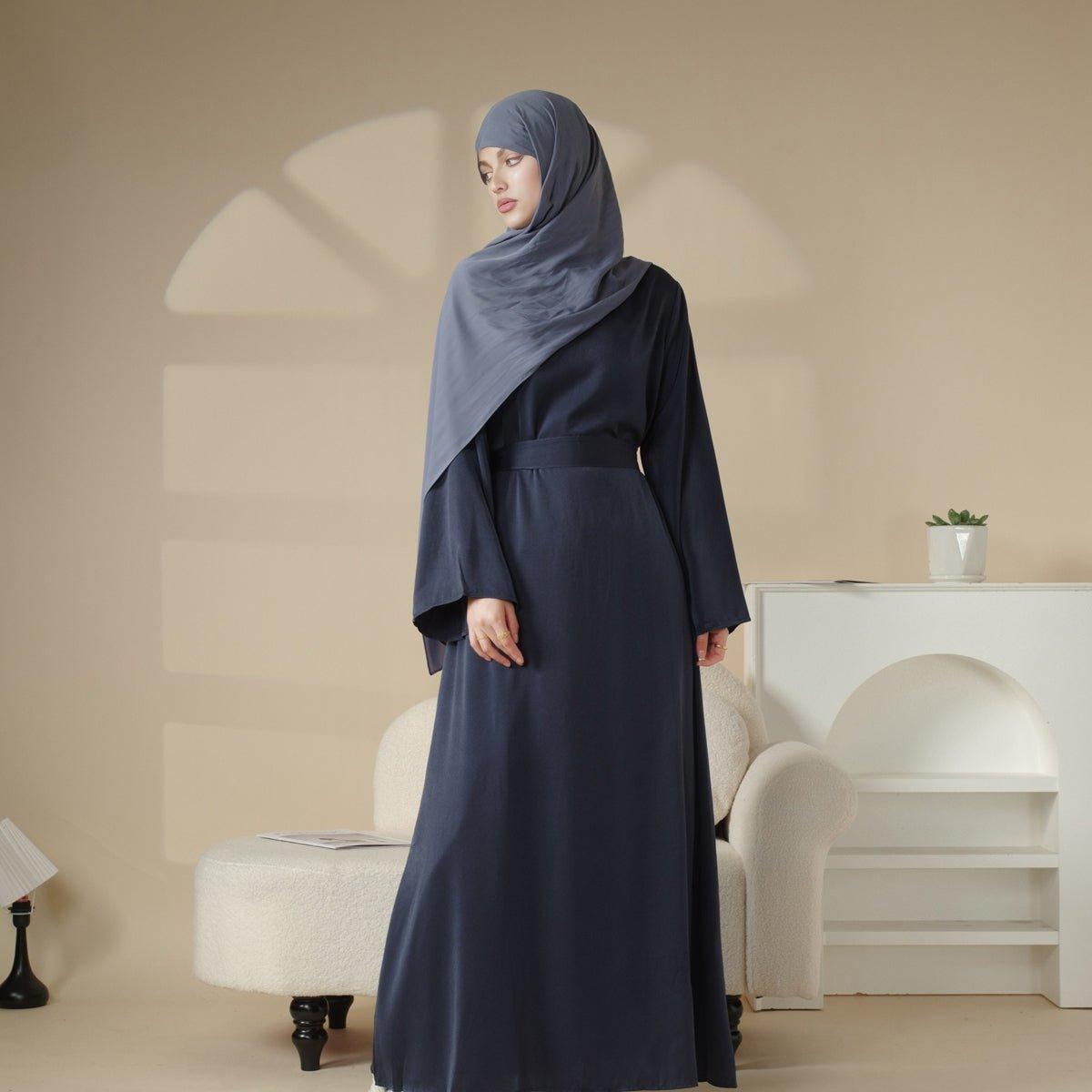 Satin Double Pocket Concealed Button Plain Abaya (MA030)