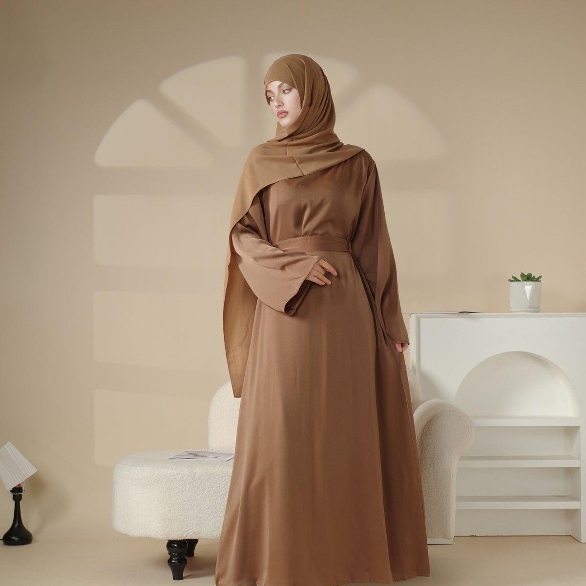 Satin Double Pocket Concealed Button Plain Abaya (MA030)