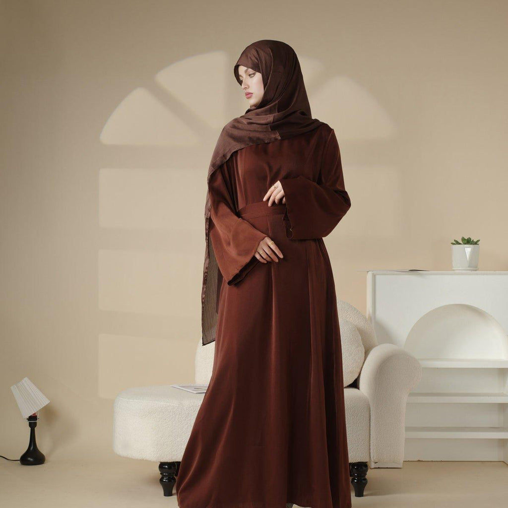 Satin Double Pocket Concealed Button Plain Abaya (MA030)