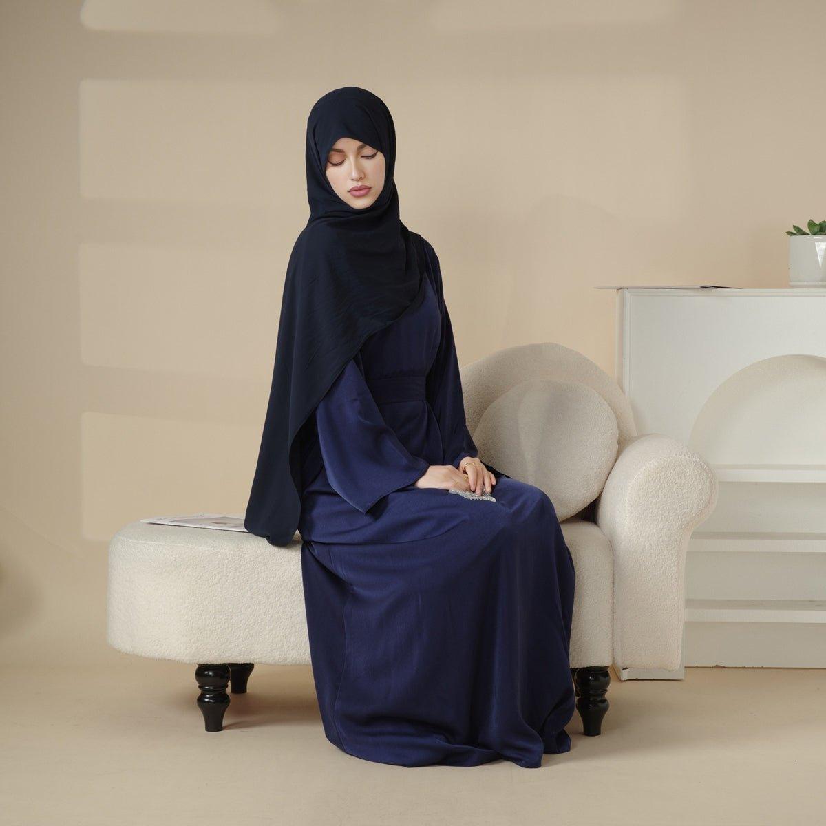 Satin Double Pocket Concealed Button Plain Abaya (MA030)