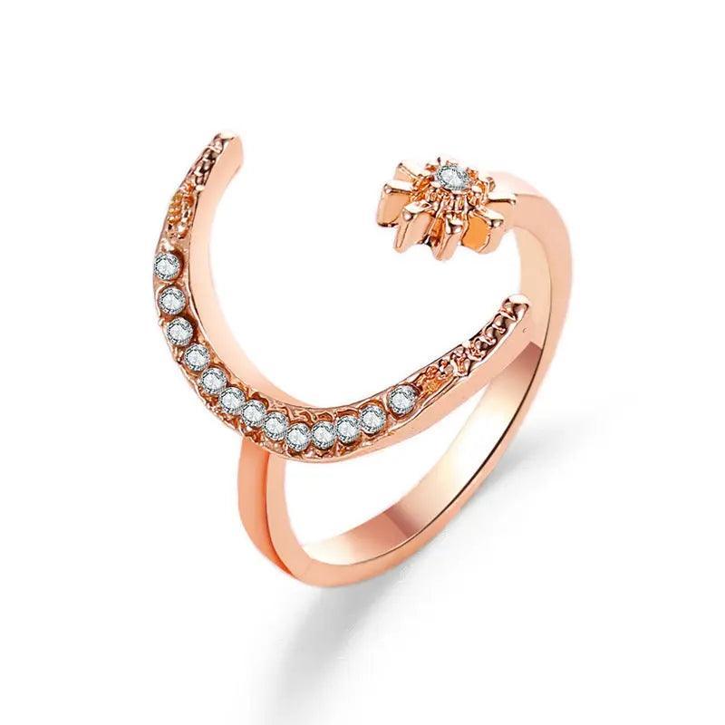 Mariam's Collection Mariam's Collection MAC035 Cubic Zirconia Moon and Star Open Band Ring — detail shot 8
