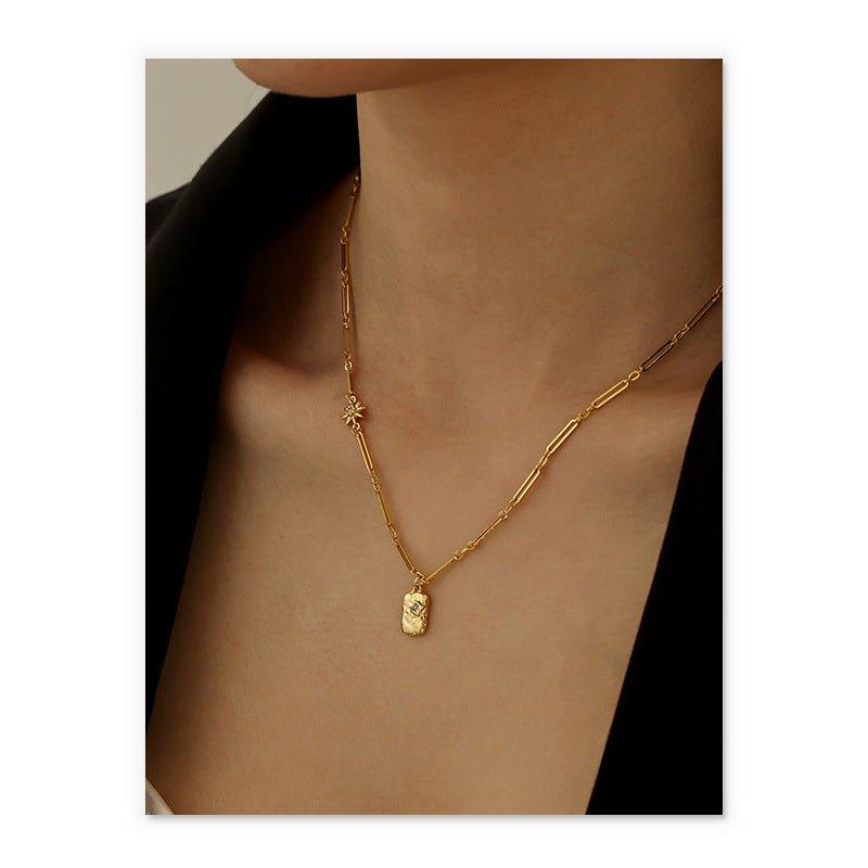 Mariam's Collection Brass Plated 18K Real Gold Light Luxury Style Zircon Inlaid Square Pendant… — main product shot