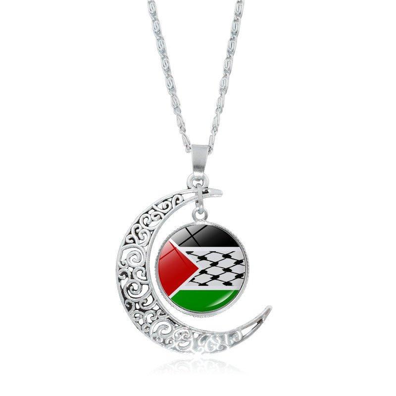 Mariam's Collection MAC077 Women's Versatile Silver keffiyeh Hollow Moon Pendant Necklace — detail shot 10