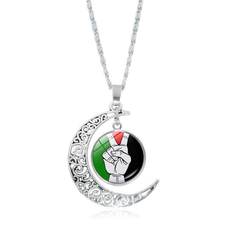 Mariam's Collection MAC077 Women's Versatile Silver keffiyeh Hollow Moon Pendant Necklace — feature highlight