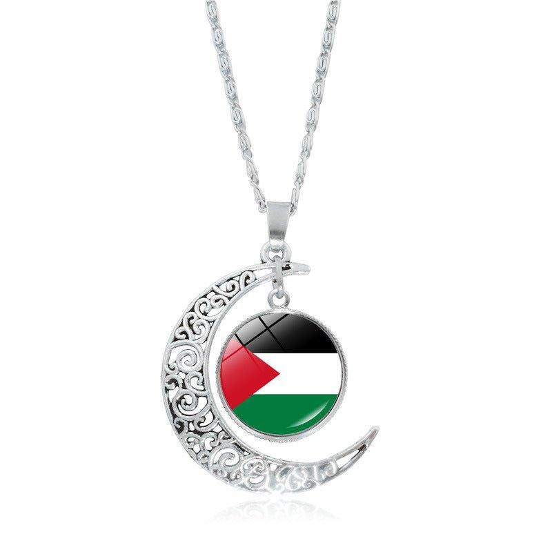 Mariam's Collection MAC077 Women's Versatile Silver keffiyeh Hollow Moon Pendant Necklace — side view