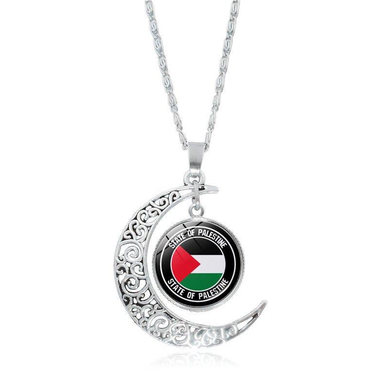 Mariam's Collection MAC077 Women's Versatile Silver keffiyeh Hollow Moon Pendant Necklace — back view