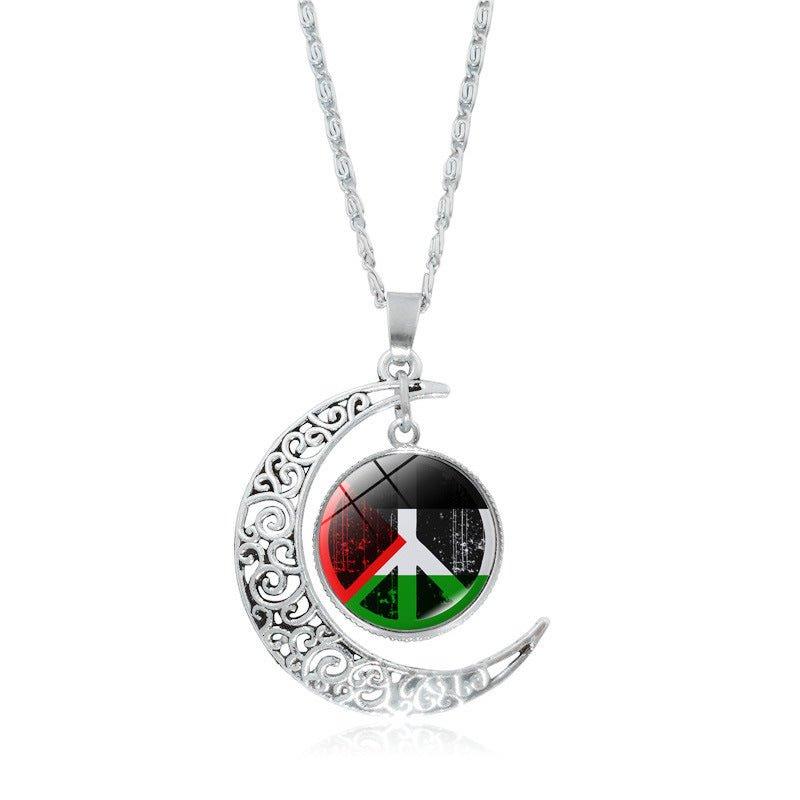 Mariam's Collection MAC077 Women's Versatile Silver keffiyeh Hollow Moon Pendant Necklace — alternative angle