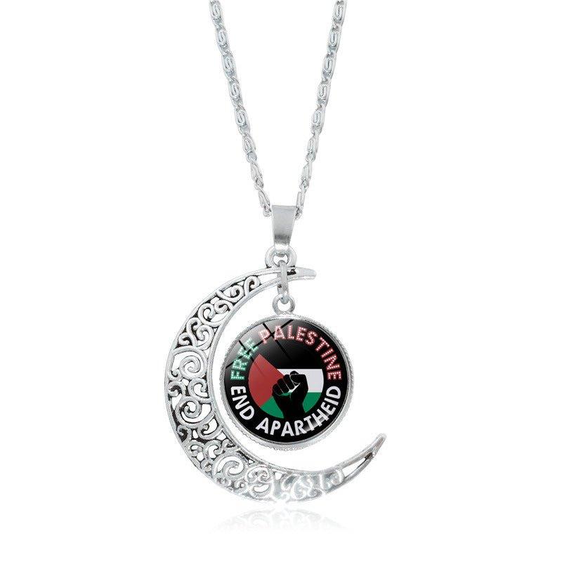 Mariam's Collection MAC077 Women's Versatile Silver keffiyeh Hollow Moon Pendant Necklace — lifestyle context