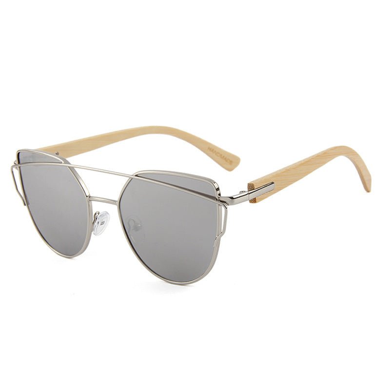Mariam's Collection MAC169 Fashionable Cat-eye Metal Frame BamboTemple Sunglasses — detail shot 7