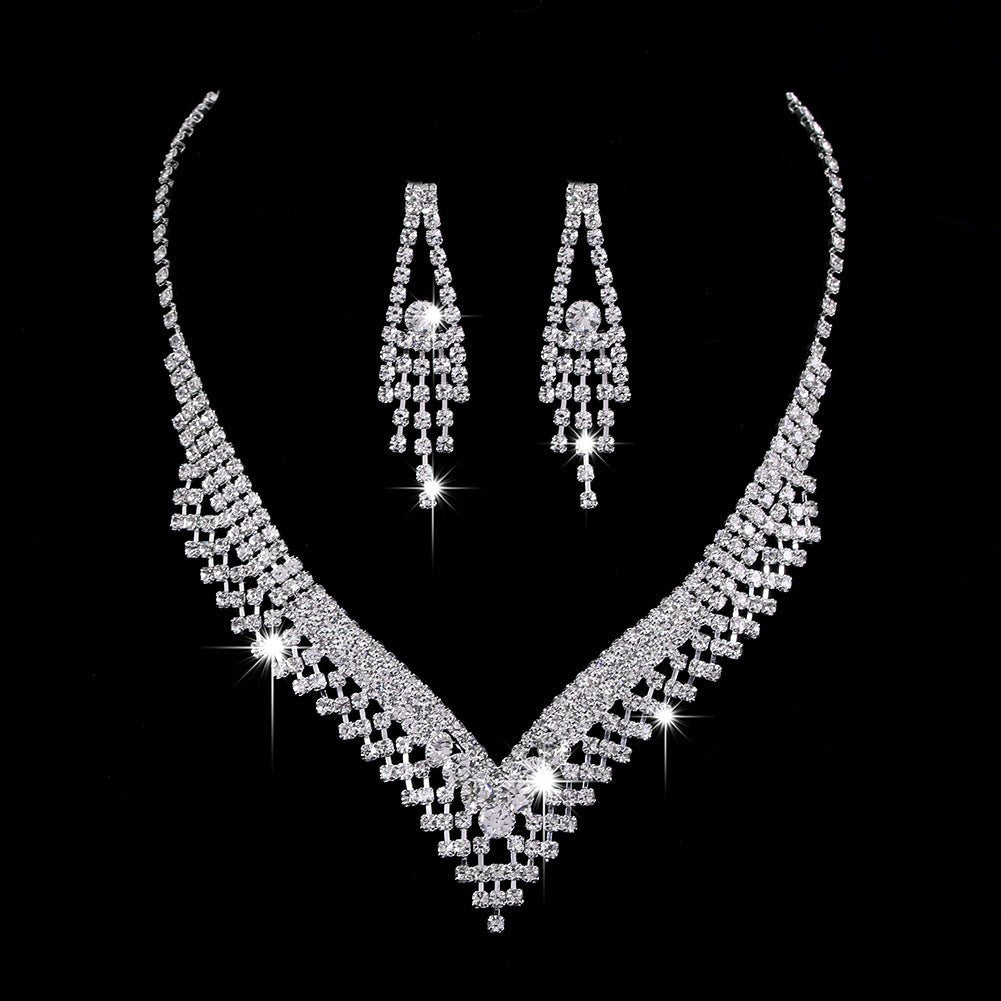 Mariam's Collection MAC181 Brilliant Full Diamond Zircon Drop Necklace And Earrings — detail shot 6