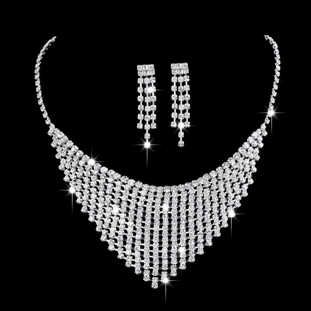 Mariam's Collection MAC181 Brilliant Full Diamond Zircon Drop Necklace And Earrings — product category context