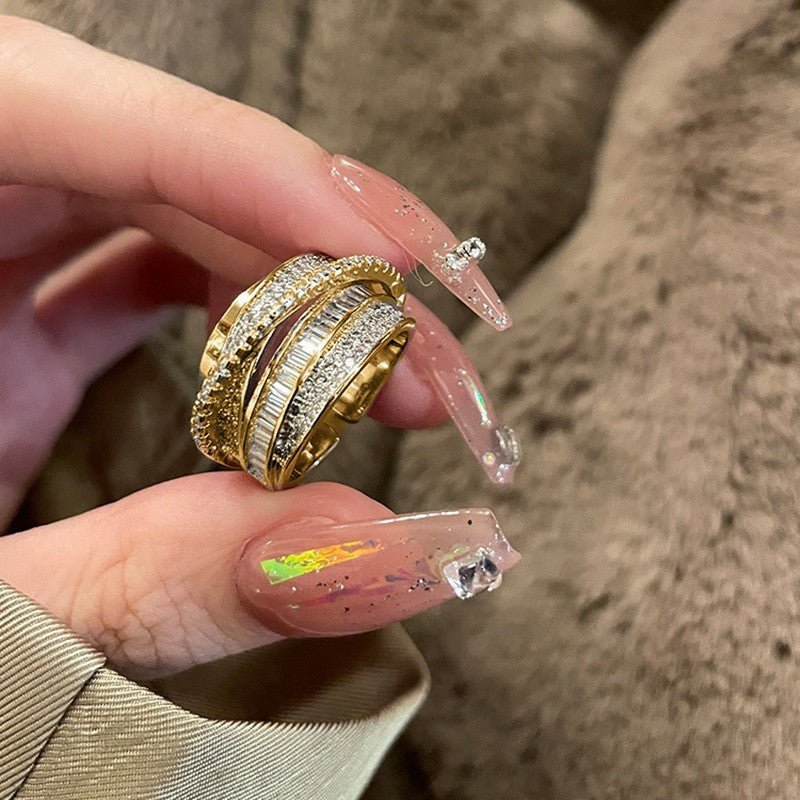 Mariam's Collection MAC187 Copper Sset Zircon Personalized Multi-Layered Open Ring — Mariam's Collection branding close-up