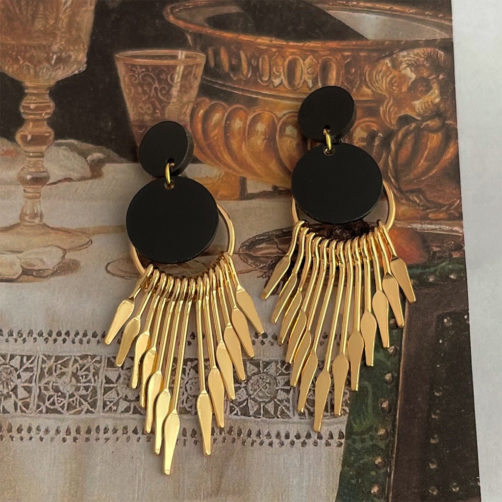 Mariam's Collection Mariam's Collection Medieval Tassel Black Gold Earrings(MAC197) — main product shot
