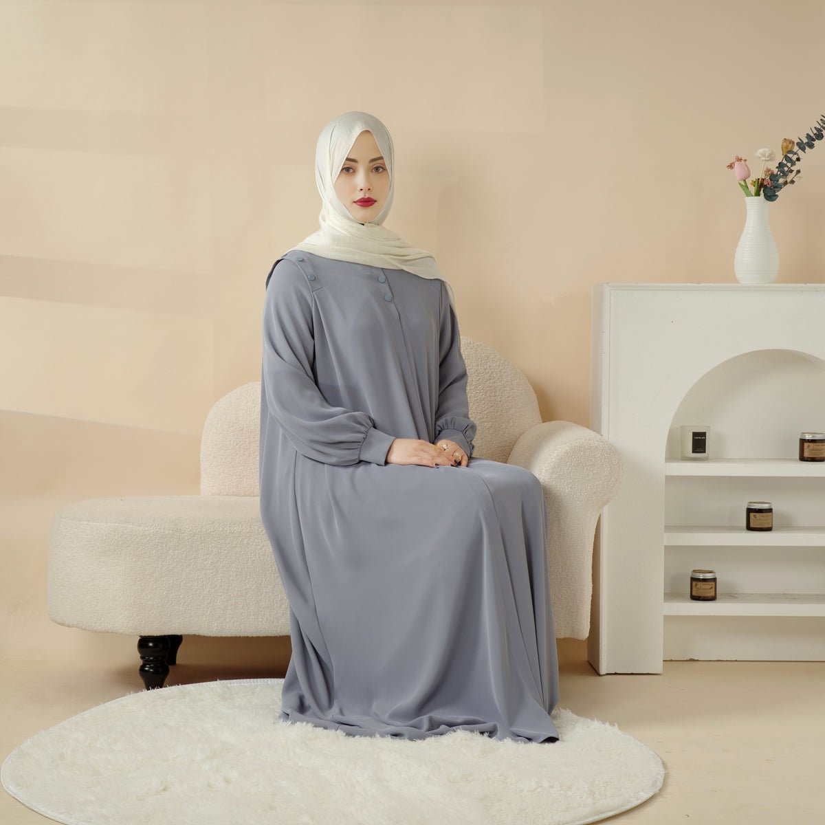 Mariam's Collection Macaron Color Shoulder Button Pullover Abaya (MA083) — main product shot