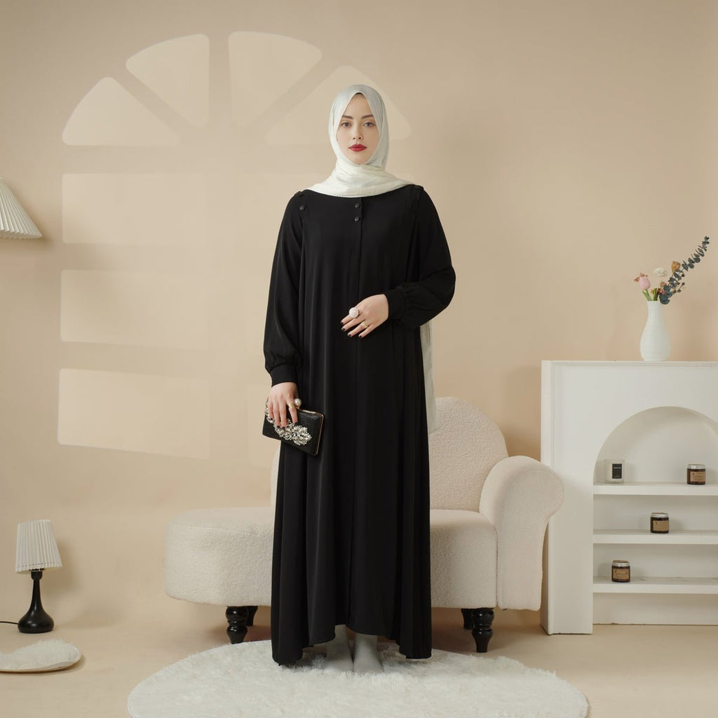 Mariam's Collection Macaron Color Shoulder Button Pullover Abaya (MA083) — fabric or material detail