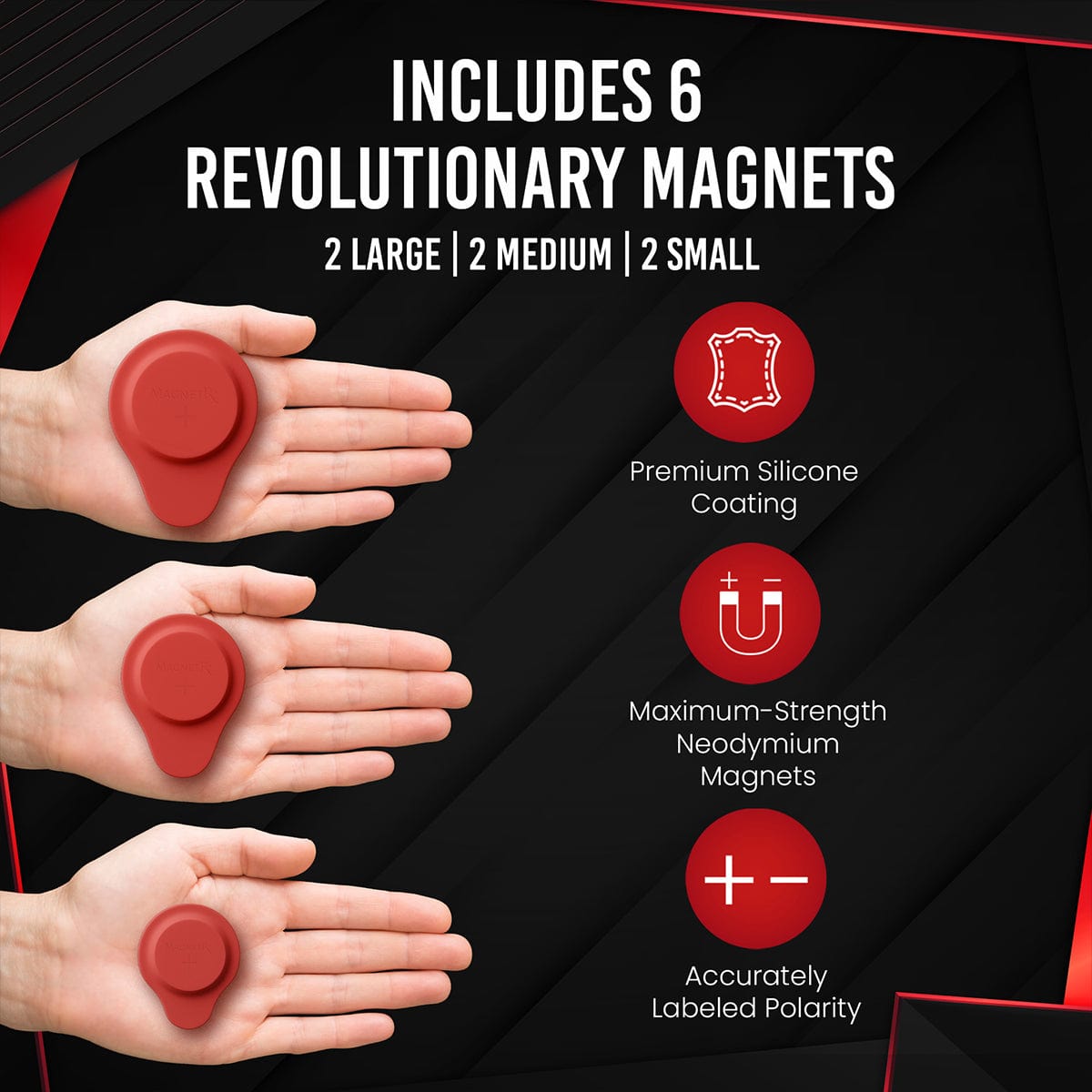 MagnetRX Biomagnetic Therapy Magnet Kit — Neodymium & Silicone (6 Mixed Unit) — MagnetRX branding close-up
