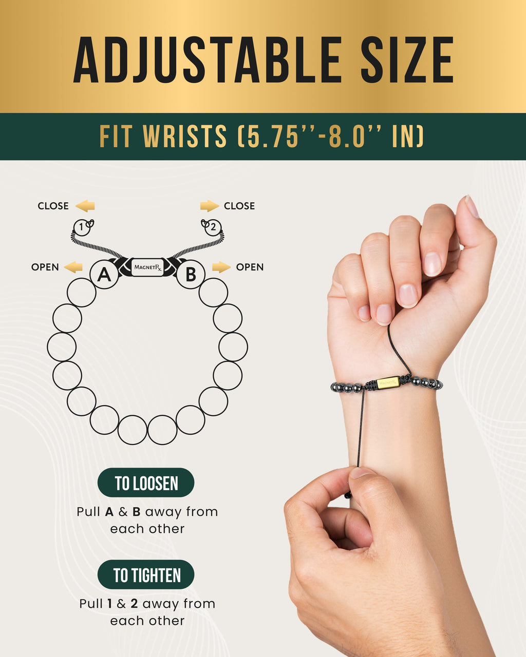 MagnetRX High Power Magnetic Hematite Bracelet Gold Zeus — lifestyle worn / used context