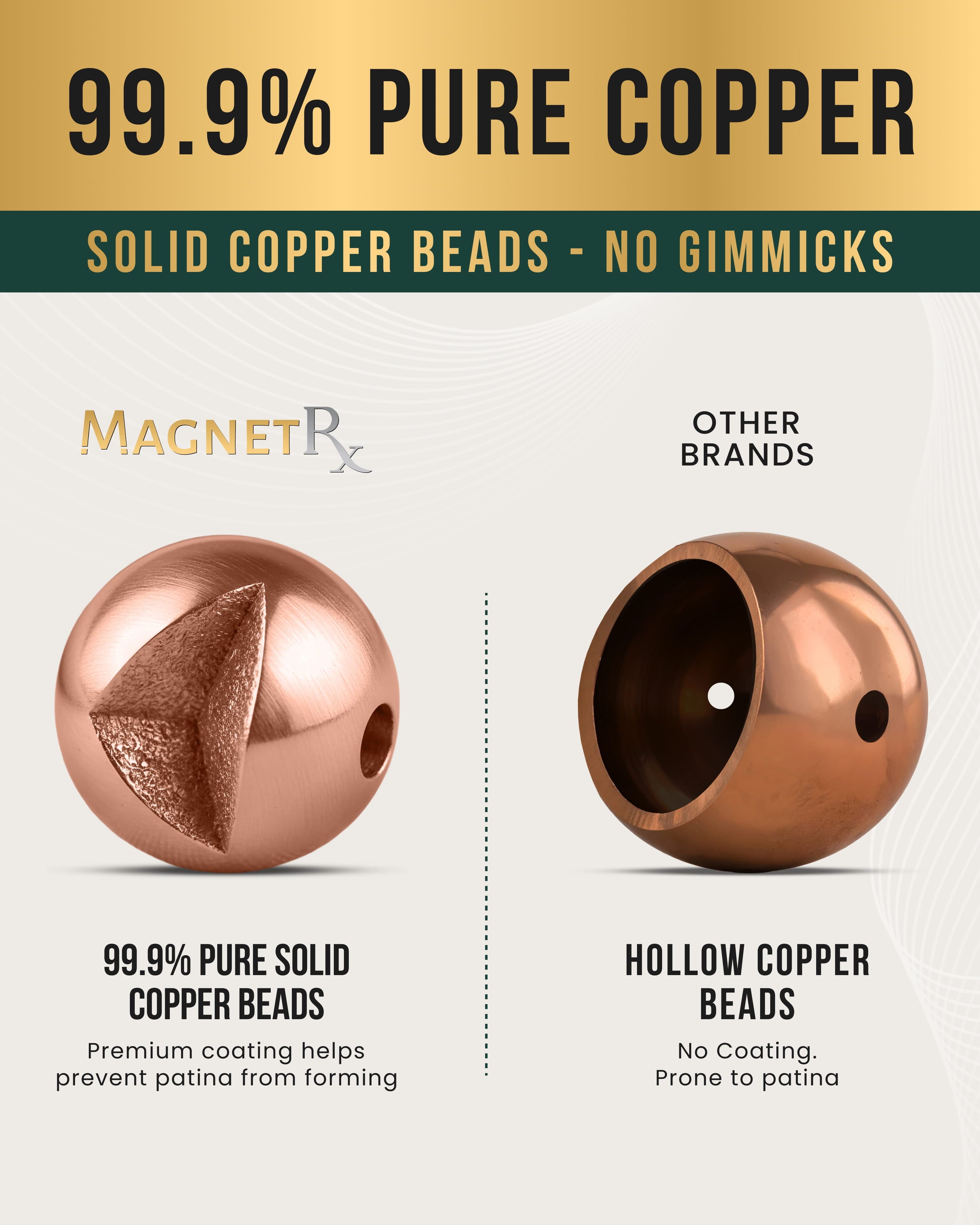MagnetRX MAX Strength Magnetic Hematite & Copper Bracelet (Double Row) — MagnetRX branding close-up