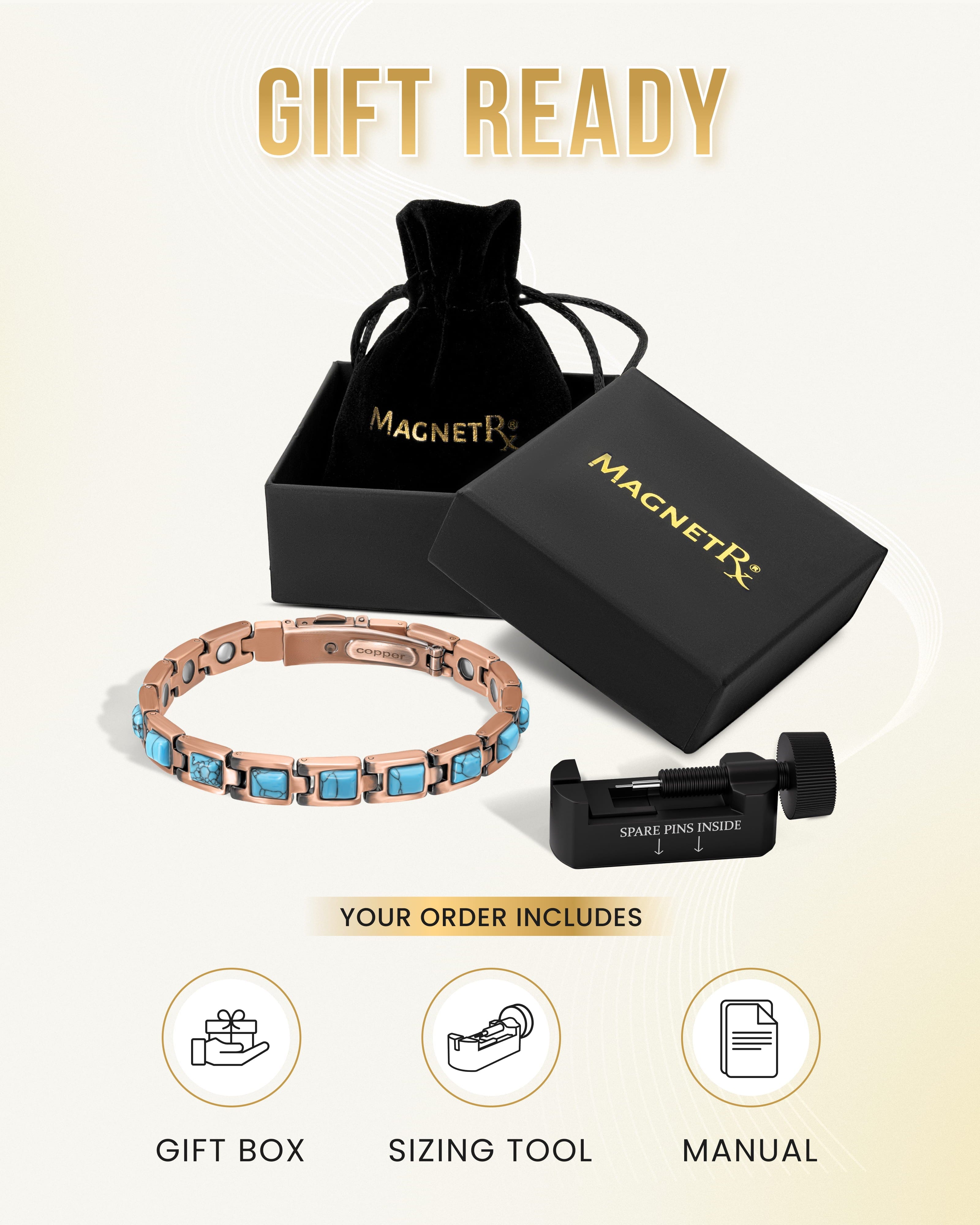MagnetRX Women's Ultra Strength Pure Copper Magnetic Bracelet (Classic Turquoise) — detail shot 8