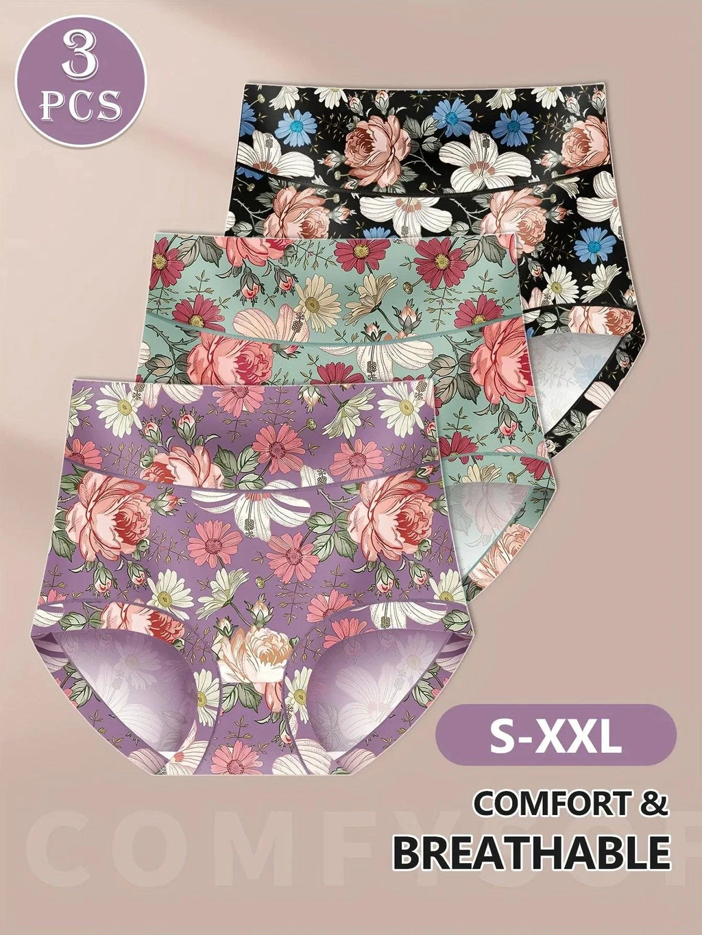 3pcs High Waisted Panties Women's Panties Tummy Tightening and Hip Lifting Printed Patterns Comfortable Fit