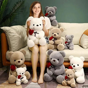 23-45cm New Lovely Hug Roses Teddy Bear Plush Pillow Stuffed Soft Animal Dolls Nice Birthday Gift Girlfriend Valentine's Day