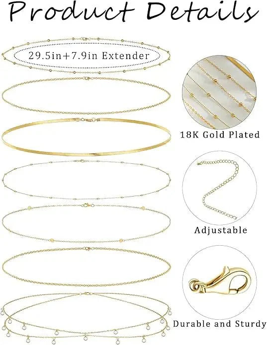 8Pcs Waist Chain 18K Gold Plated Belly Belt Chains Sexy Bikini Beaded Sequin CZ Coin Body Chain Jewelry Accessories Adjustable