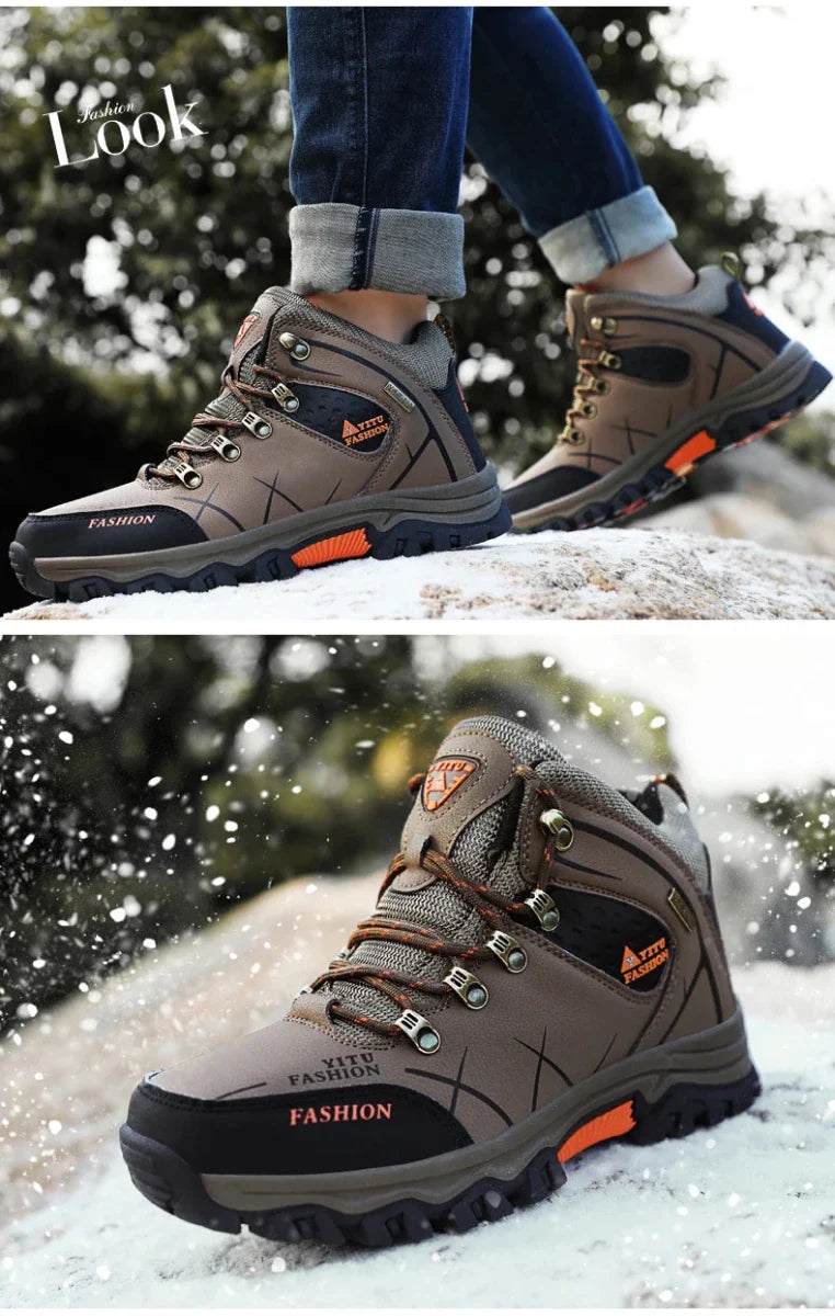 Brand Men Winter Snow Boots Waterproof Leather Sneakers Super  Warm Men's Boots Outdoor Male Hiking Boots Work Shoes Size 39-47