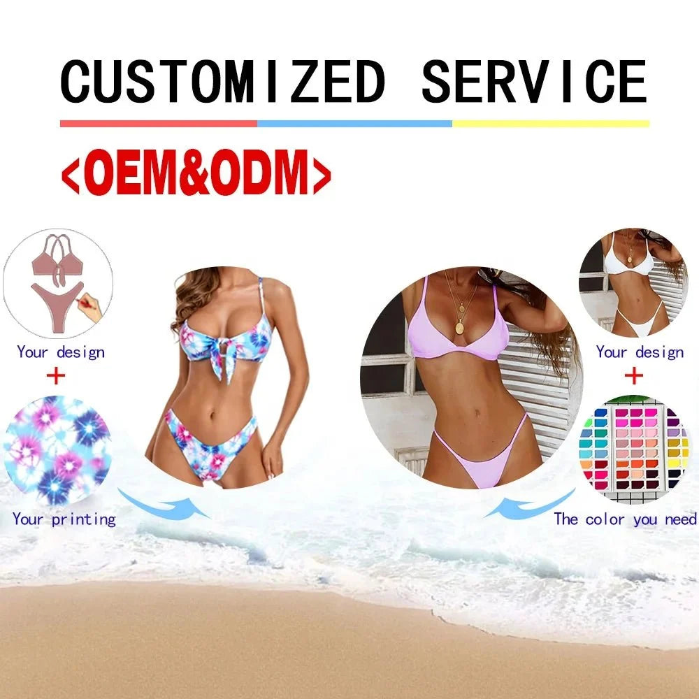 Custom Plus Size Swim Dress Sexy Backless Dot Prints Two Piece High Wist Bikini Swimsuit Women Swimwear
