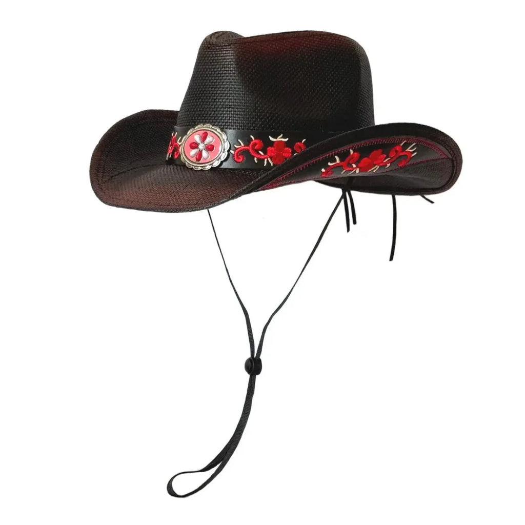Embroidered Straw Cowboy Hat - Western Sun Hat for Women Men - Country Rodeo Cowgirl