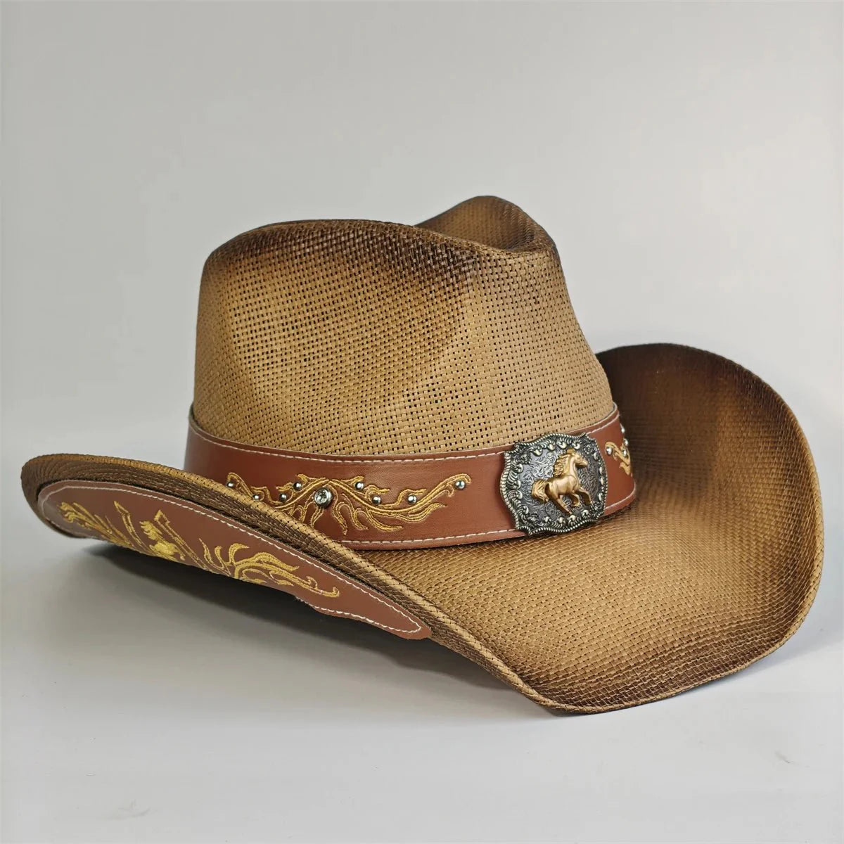 Embroidered Straw Cowboy Hat - Western Sun Hat for Women Men - Country Rodeo Cowgirl