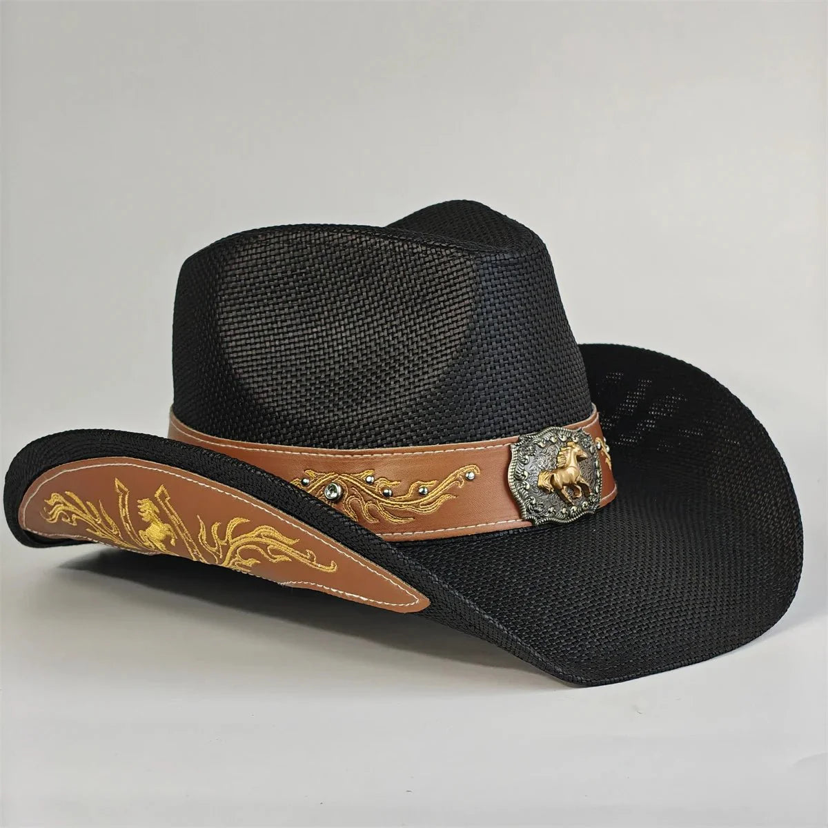 Embroidered Straw Cowboy Hat - Western Sun Hat for Women Men - Country Rodeo Cowgirl