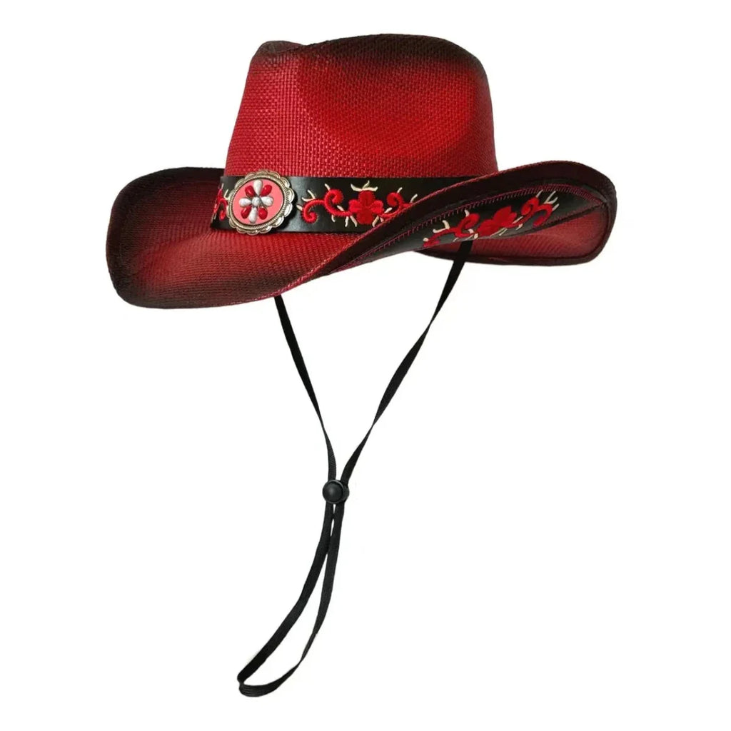 Embroidered Straw Cowboy Hat - Western Sun Hat for Women Men - Country Rodeo Cowgirl