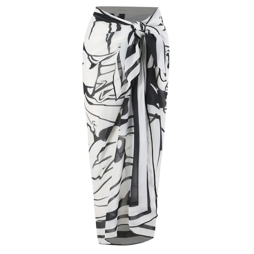 High Quality Swimwear Fabric Women Print Sarong Swimsuit Beach Coverup Wrap Skirt Pareo 2Pcs Bikini Set Custom Logo Bathing Suit