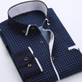 Men's Slim-Fit Business Printed Long-Sleeve Shirt