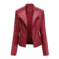 Mandotos Chic Feminine Black Leather Coat With Zipper Pockets And Biker Style Details