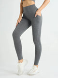New High Waist Women's Leggings Stretch Yoga Pants Tights With Pockets Push Up Fitness Running Sportswear Solid Color Pants