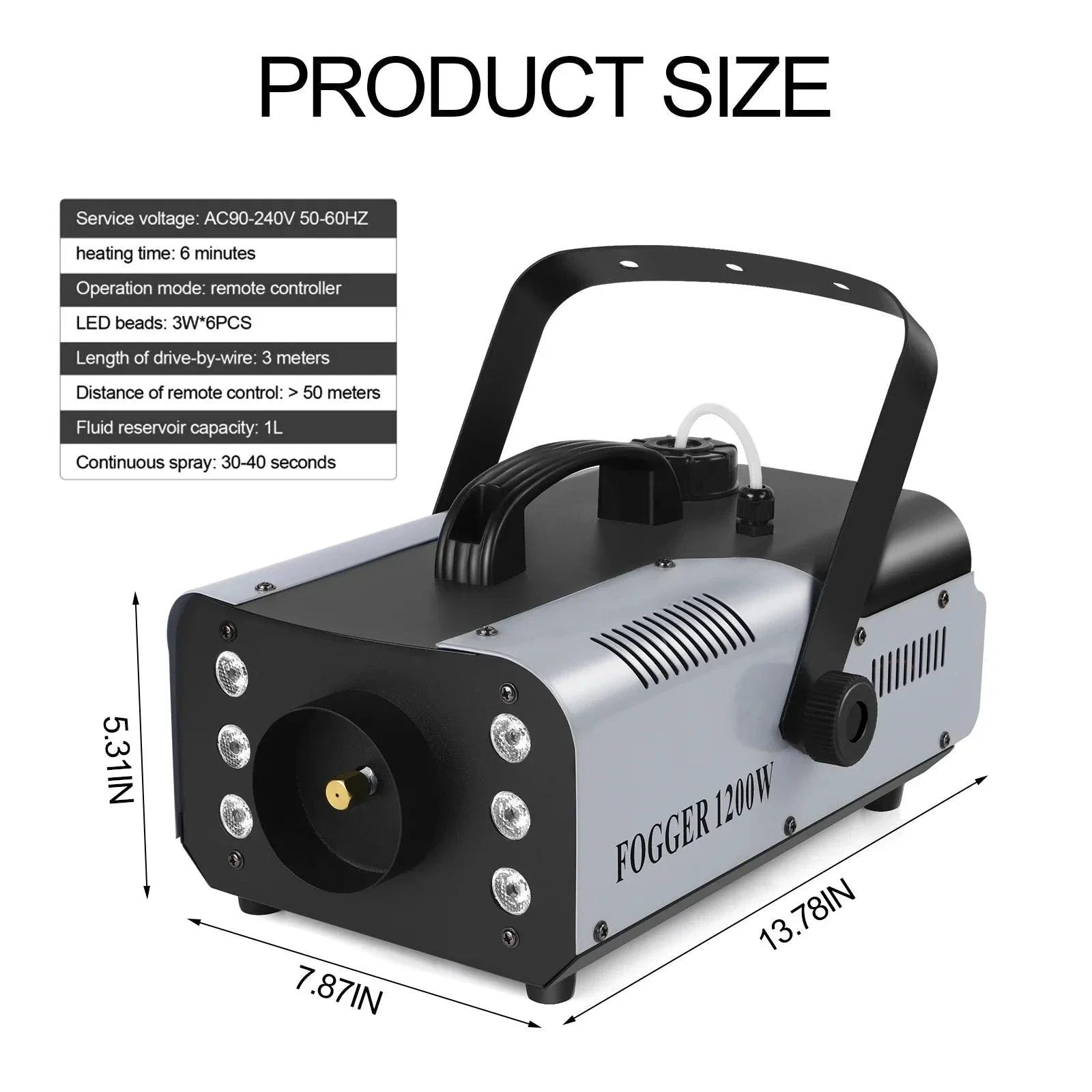 U'King 1200W Fog Machine 6LEDs Remote Fogger Ejector Disco Colorful Smoke Machine DJ Christmas Party Effects Stage Light