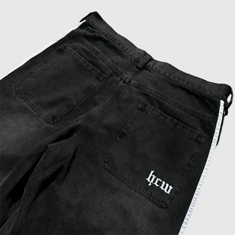 Y2K Baggy Jeans High Quality Embroidered Striped Harajuku Sweatpants Men Women Hip Hop Streetwear Casual Mopping Wide Leg Denim