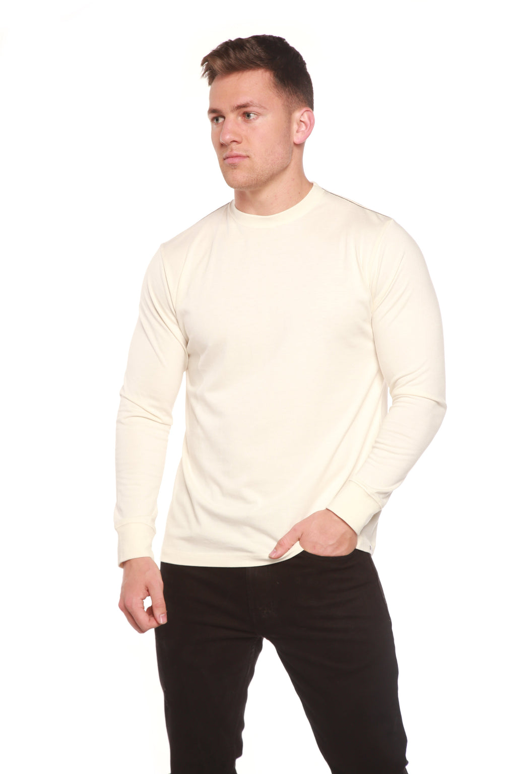 Spun Bamboo Custom Printed Men's Bamboo Viscose/Organic Cotton Long Sleeve T-Shirt — fabric or material detail